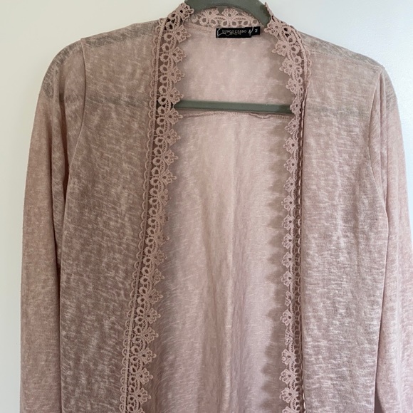Sheer blush pink open front cardigan - Picture 2 of 5
